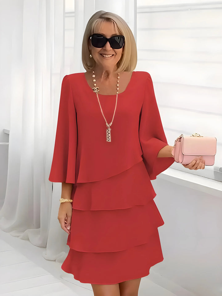 Women's Elegant A-Line Midi Wedding Guest Dress with Bell Sleeves