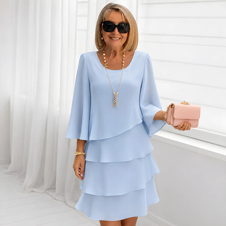 Women's Elegant A-Line Midi Wedding Guest Dress with Bell Sleeves