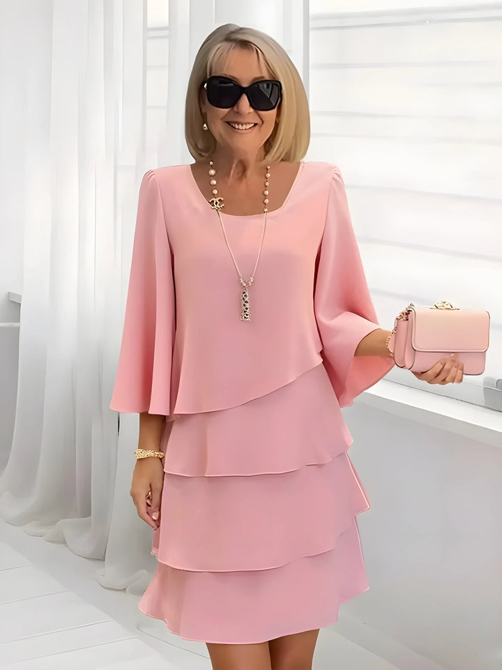 Women's Elegant A-Line Midi Wedding Guest Dress with Bell Sleeves
