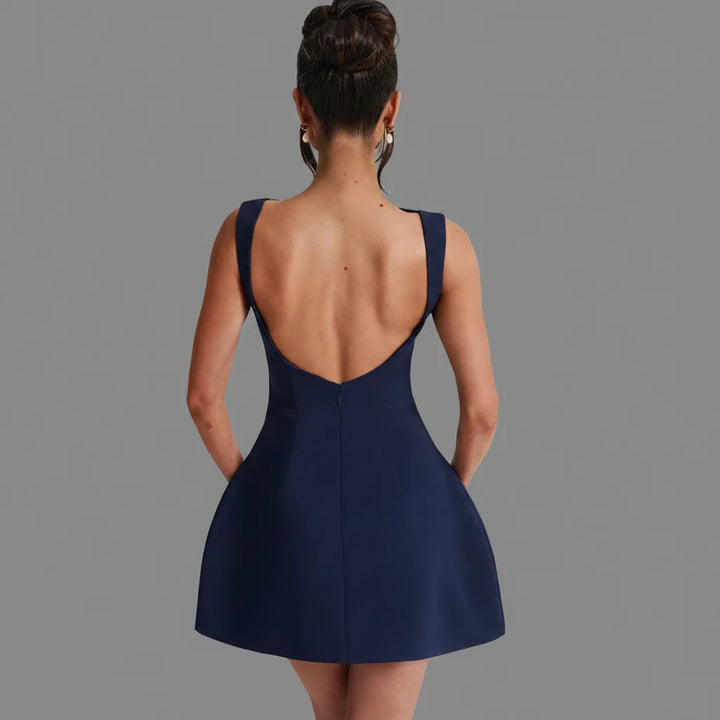 Women's Elegant A-Line Mini Cocktail Dress with Boat Neck and Fitted Bodice