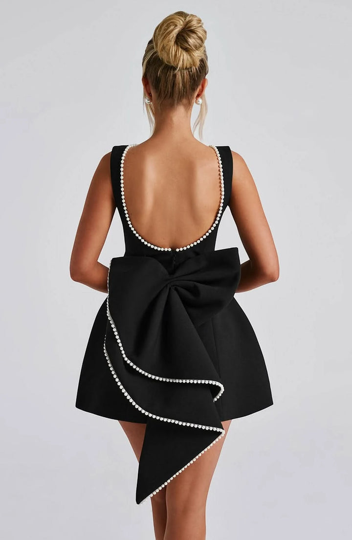 Women's Elegant A-Line Mini Cocktail Dress with Bow Detail