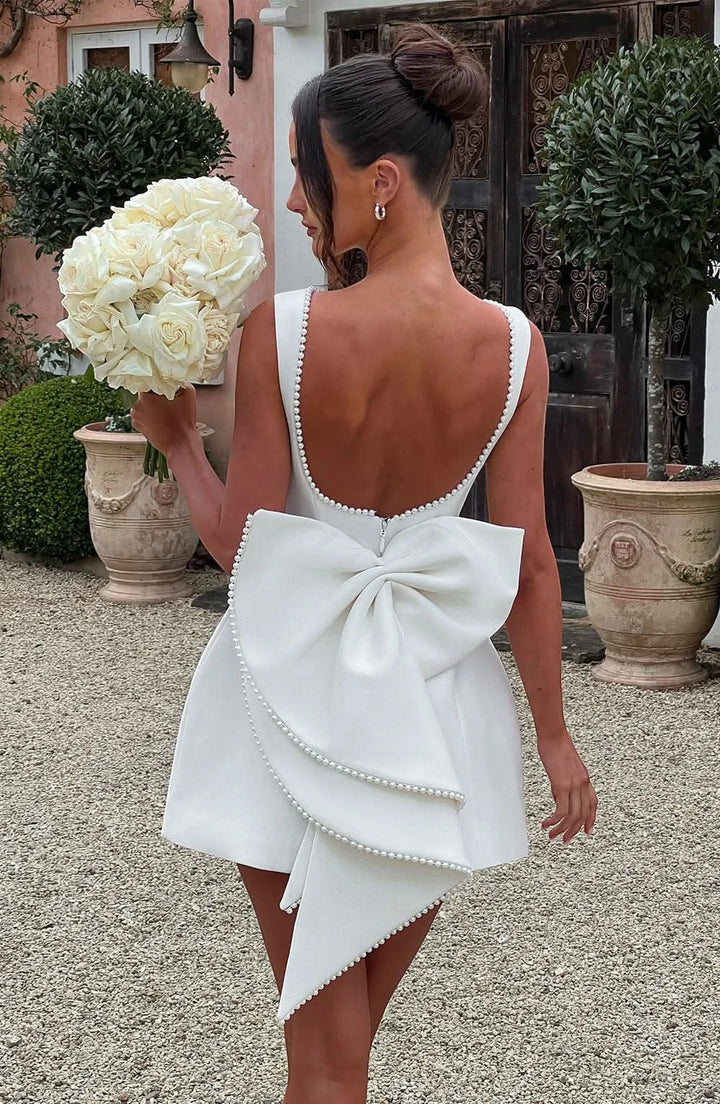 Women's Elegant A-Line Mini Cocktail Dress with Bow Detail