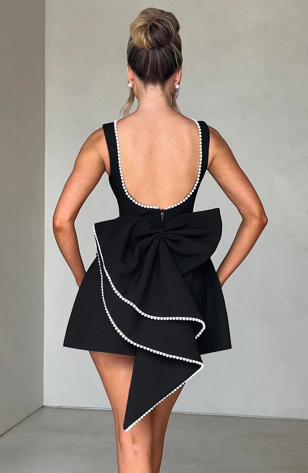 Women's Elegant A-Line Mini Cocktail Dress with Bow Detail