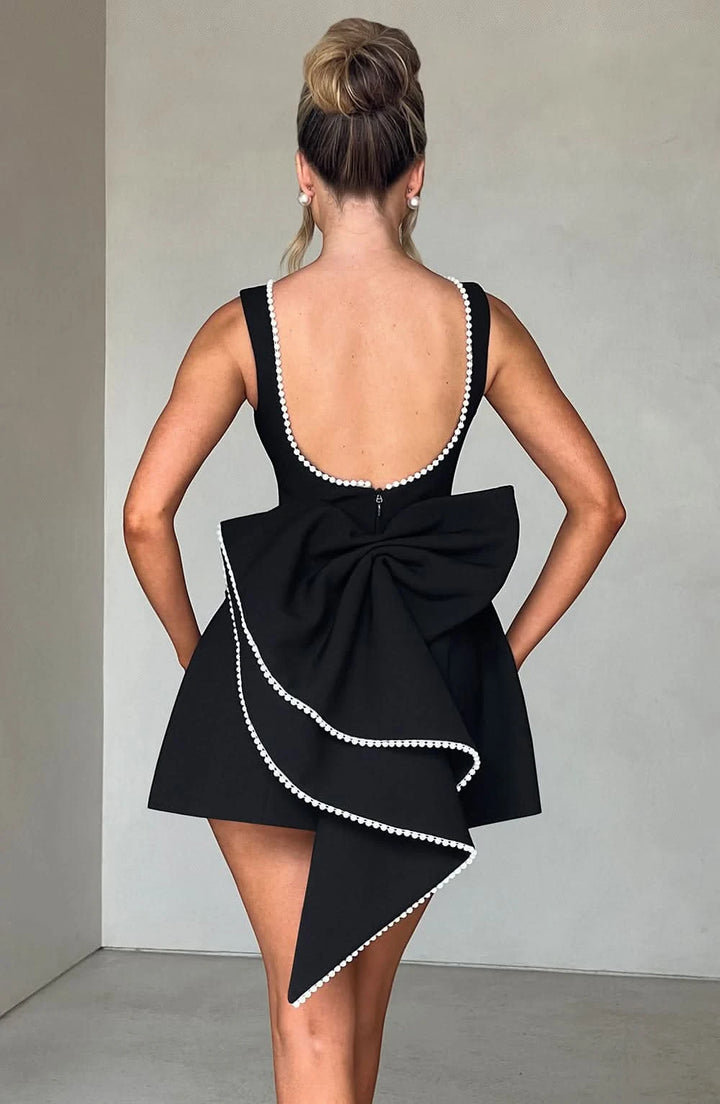 Women's Elegant A-Line Mini Cocktail Dress with Bow Detail