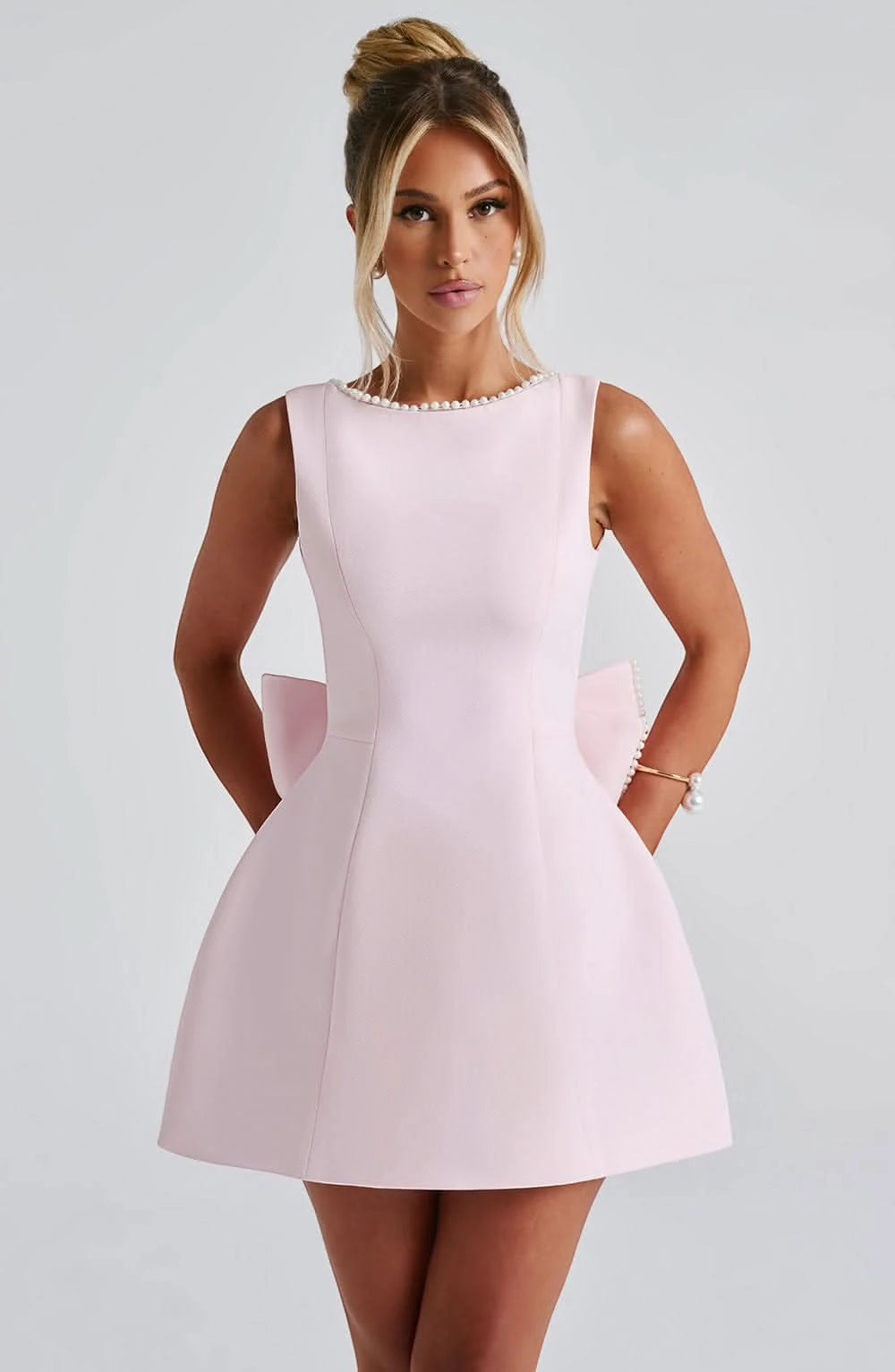 Women's Elegant A-Line Mini Cocktail Dress with Bow Detail