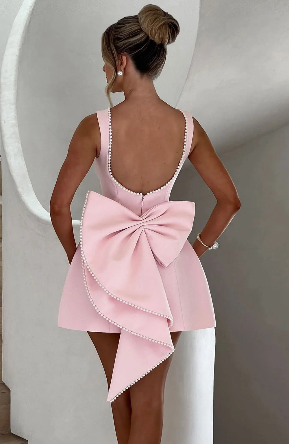 Women's Elegant A-Line Mini Cocktail Dress with Bow Detail