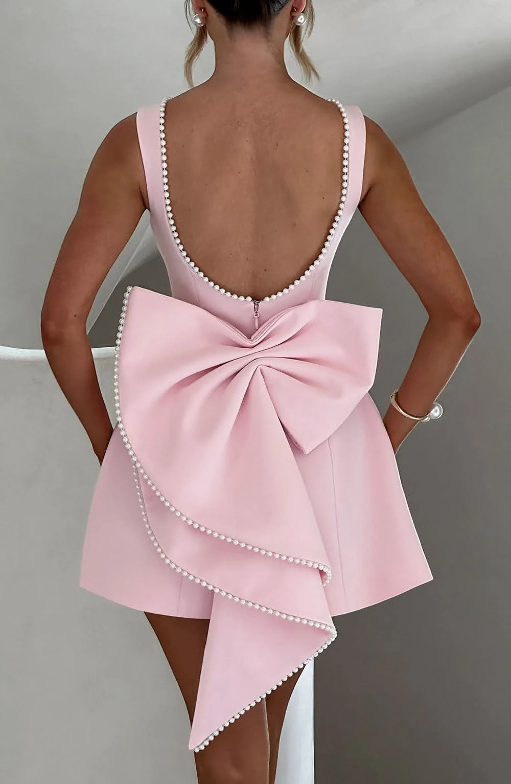 Women's Elegant A-Line Mini Cocktail Dress with Bow Detail