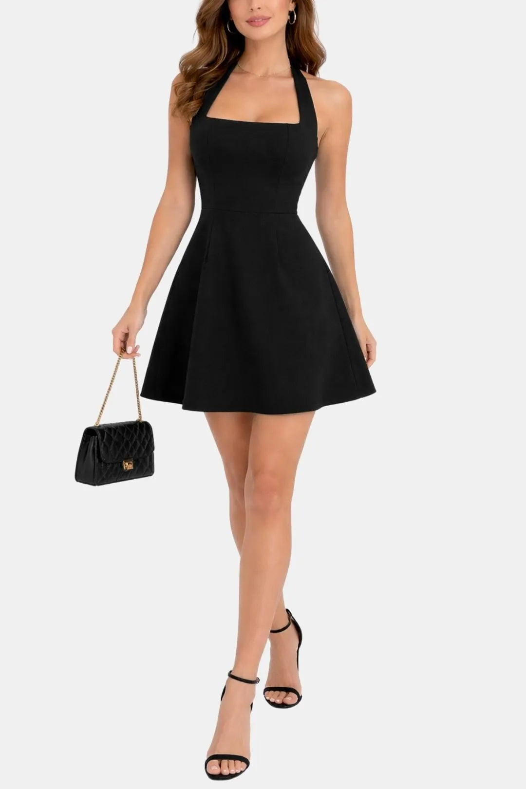 Women's Elegant A-Line Mini Cocktail Dress with Halter Neckline