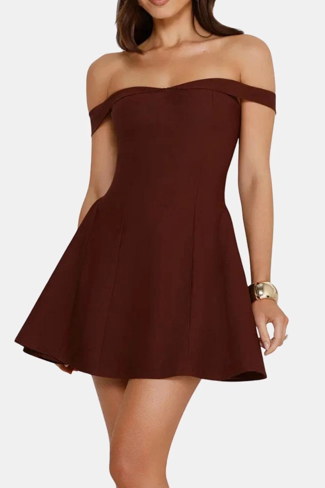 Women's Elegant A-Line Mini Cocktail Dress with Off-Shoulder