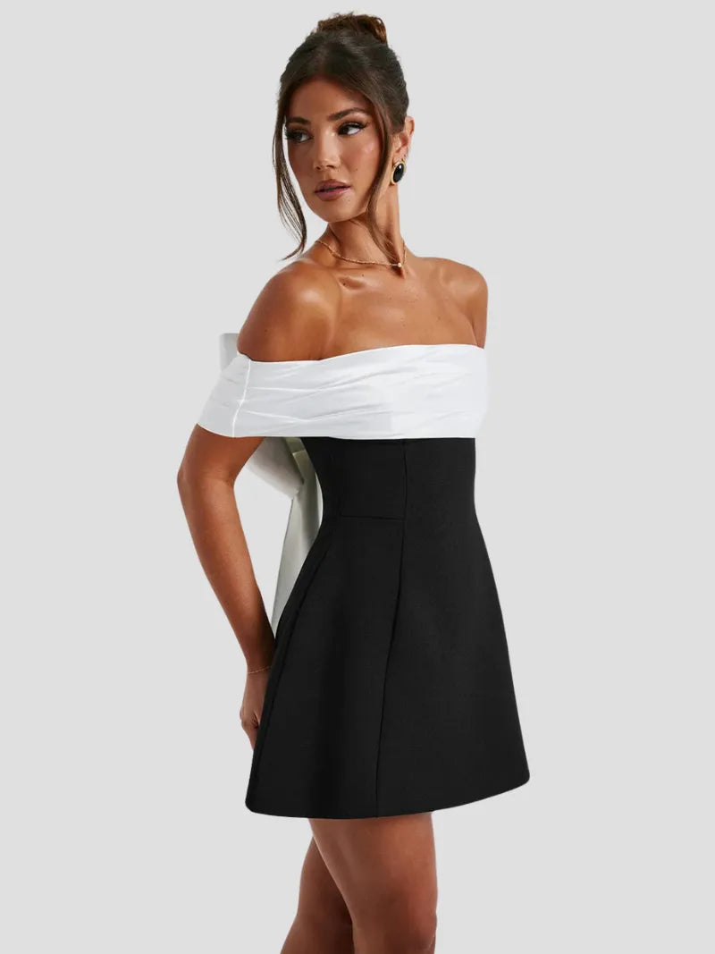 Women's Elegant A-Line Mini Cocktail Dress with Off Shoulder