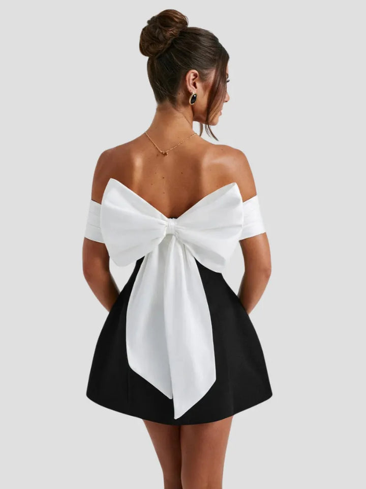 Women's Elegant A-Line Mini Cocktail Dress with Off Shoulder