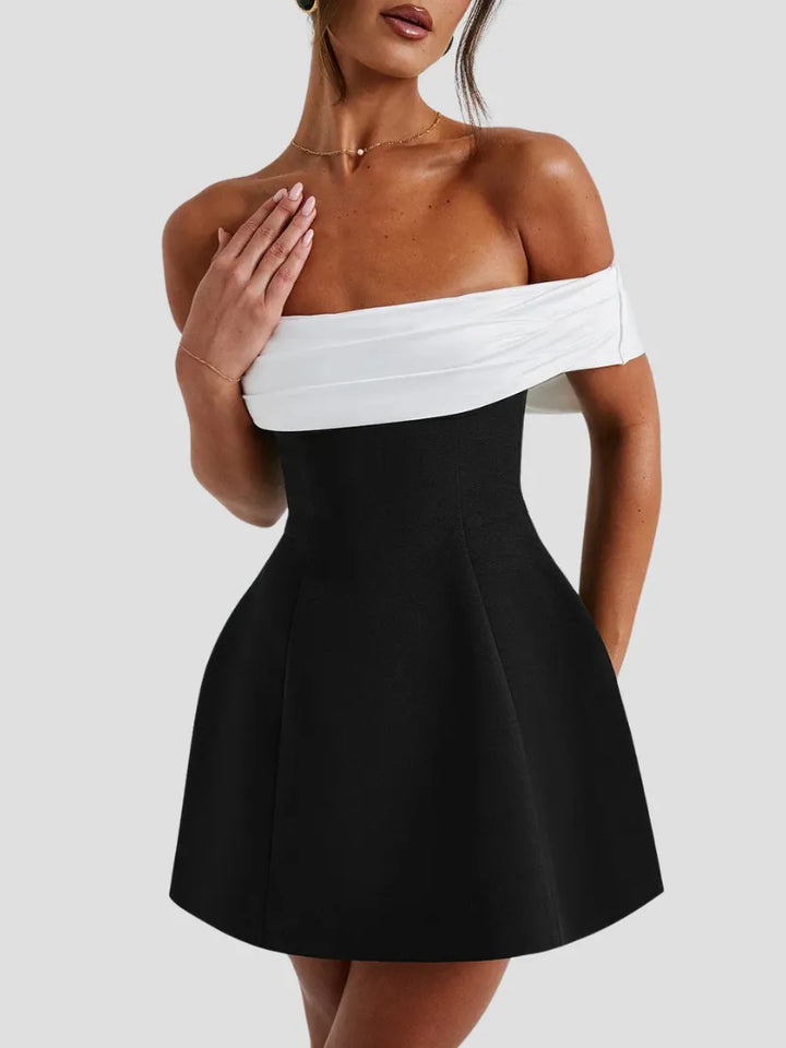 Women's Elegant A-Line Mini Cocktail Dress with Off Shoulder