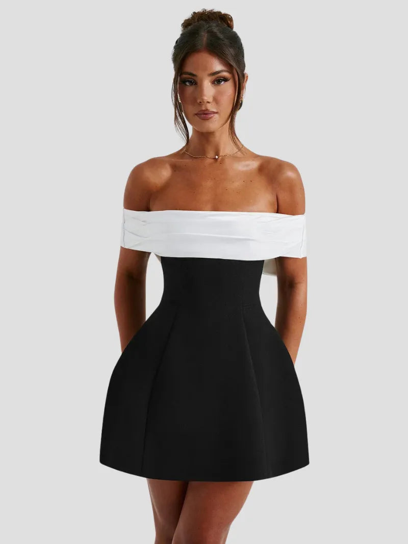 Women's Elegant A-Line Mini Cocktail Dress with Off Shoulder