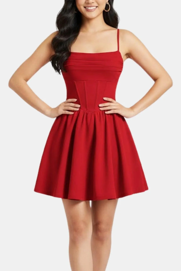 Women's Elegant A-Line Mini Cocktail Dress with Ruched Bodice