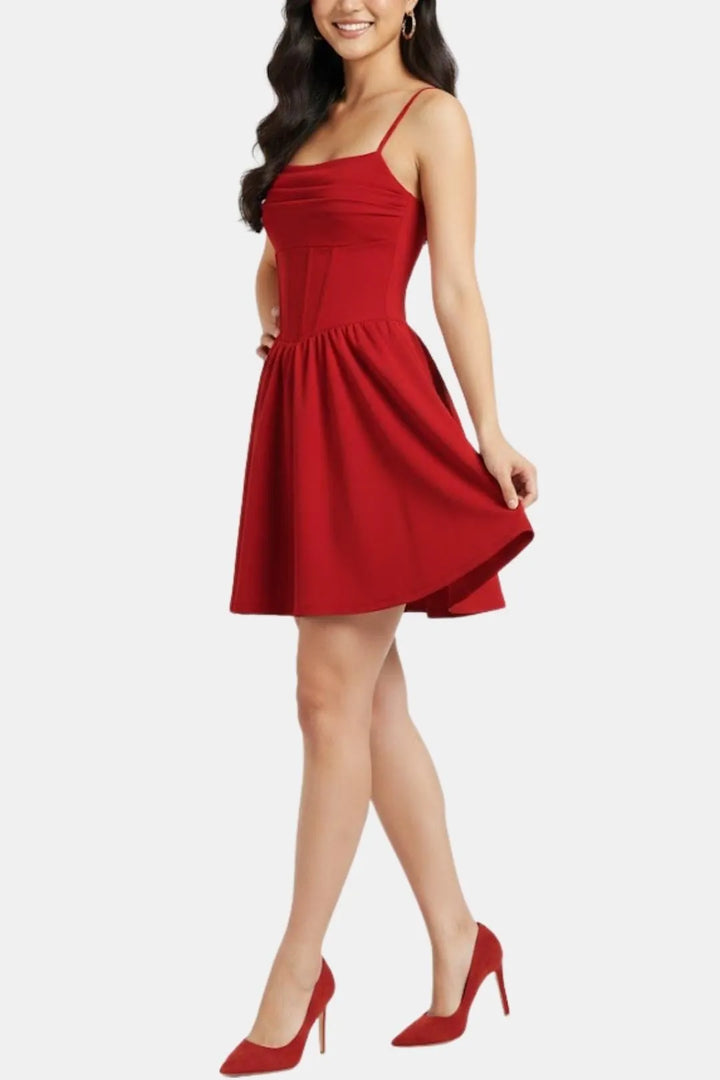 Women's Elegant A-Line Mini Cocktail Dress with Ruched Bodice