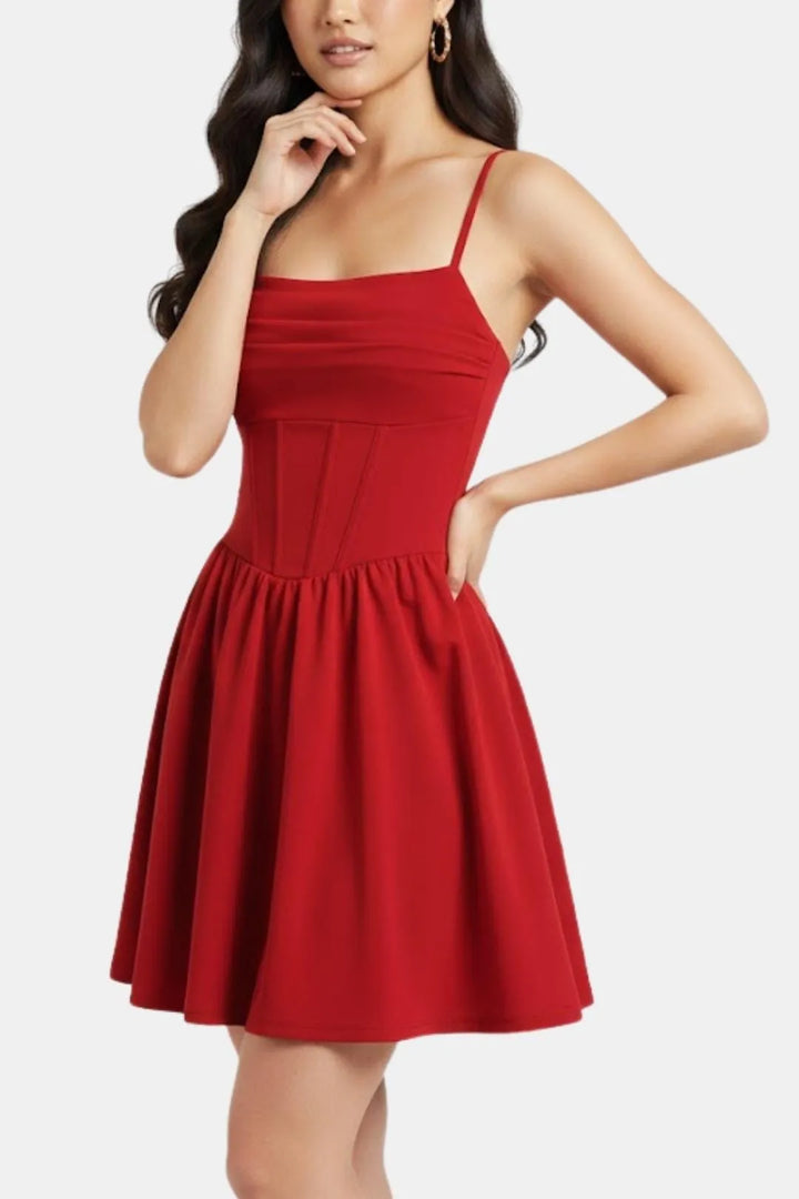 Women's Elegant A-Line Mini Cocktail Dress with Ruched Bodice