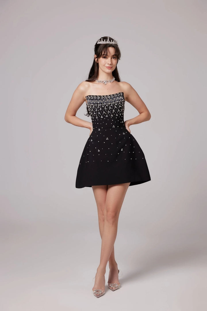 Women's Elegant A-Line Mini Cocktail Dress with Strapless Neckline