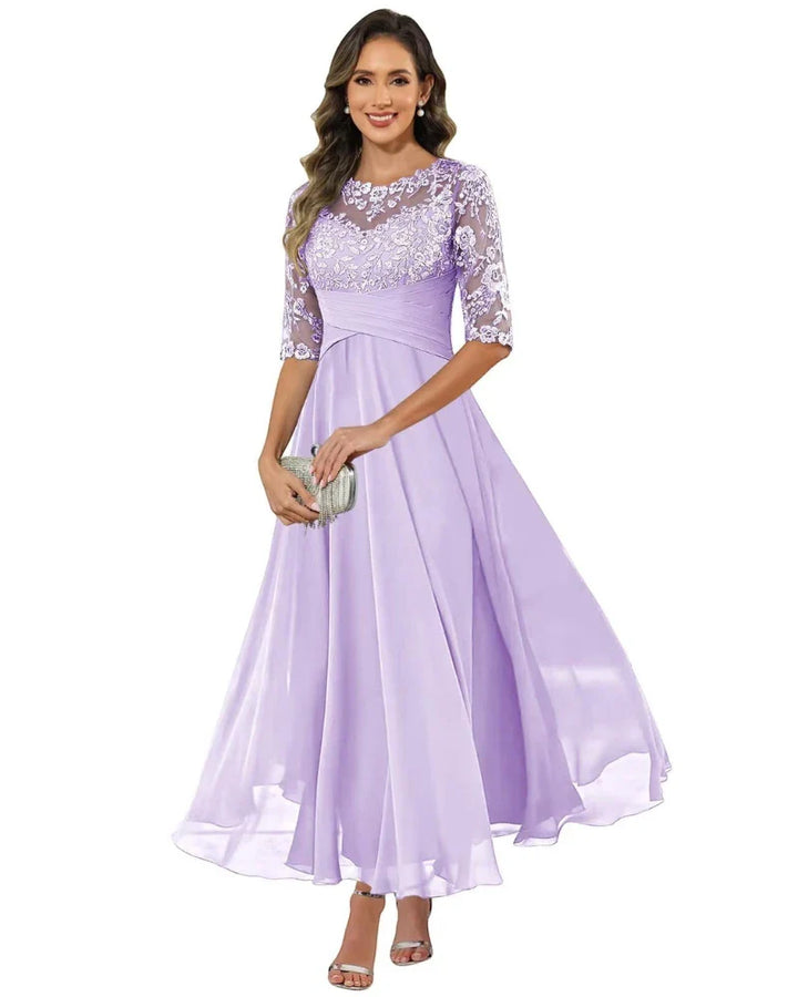 Women's Elegant A-Line Maxi Wedding Guest Dress with Ruched Waist
