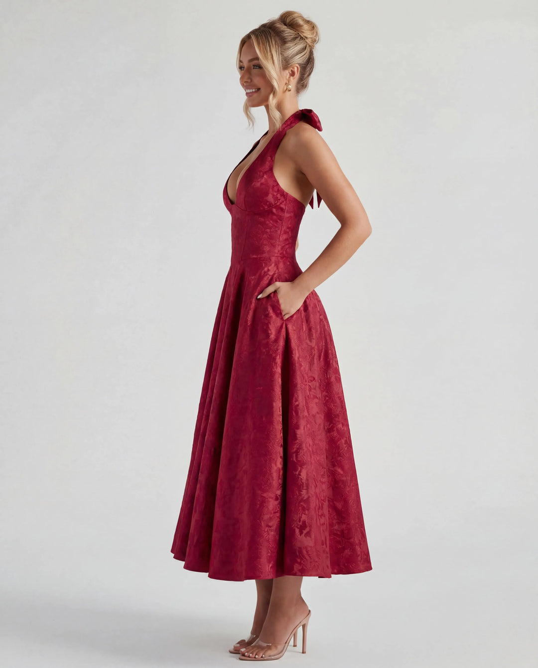 Women's Elegant Backless Mini Cocktail Dress with Bell Sleeve