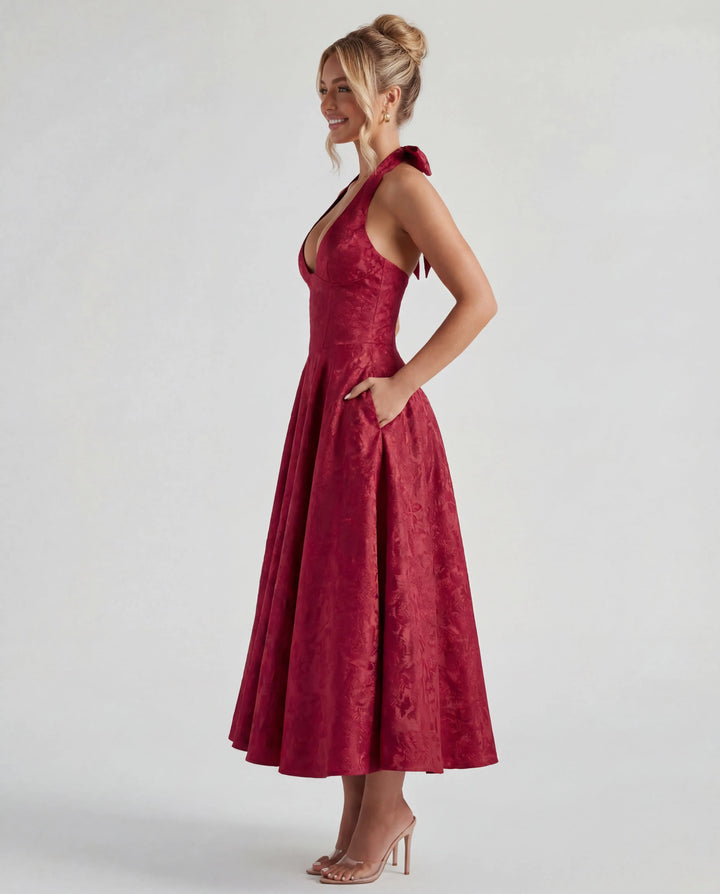 Women's Elegant Backless Mini Cocktail Dress with Bell Sleeve