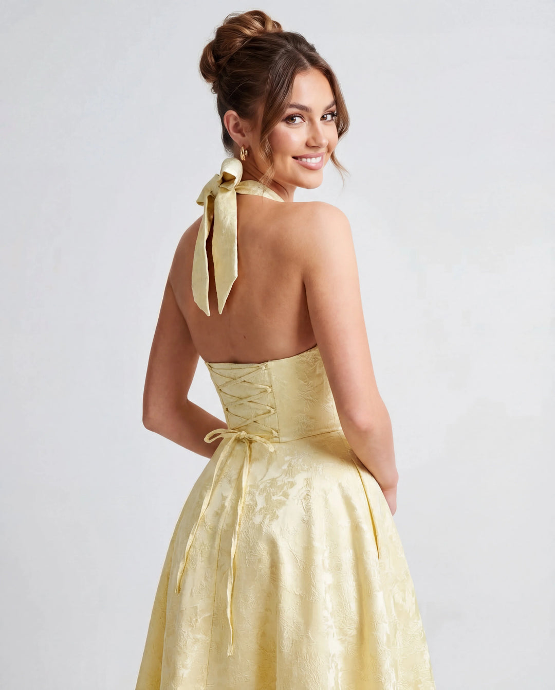 Women's Elegant Backless Mini Cocktail Dress with Bell Sleeve