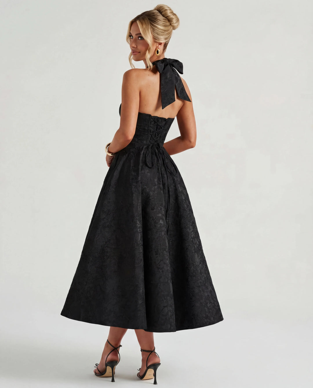 Women's Elegant Backless Mini Cocktail Dress with Bell Sleeve