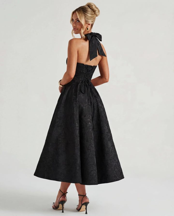 Women's Elegant Backless Mini Cocktail Dress with Bell Sleeve