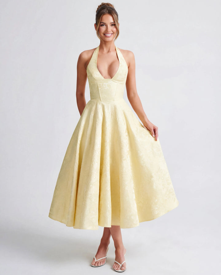 Women's Elegant Backless Mini Cocktail Dress with Bell Sleeve