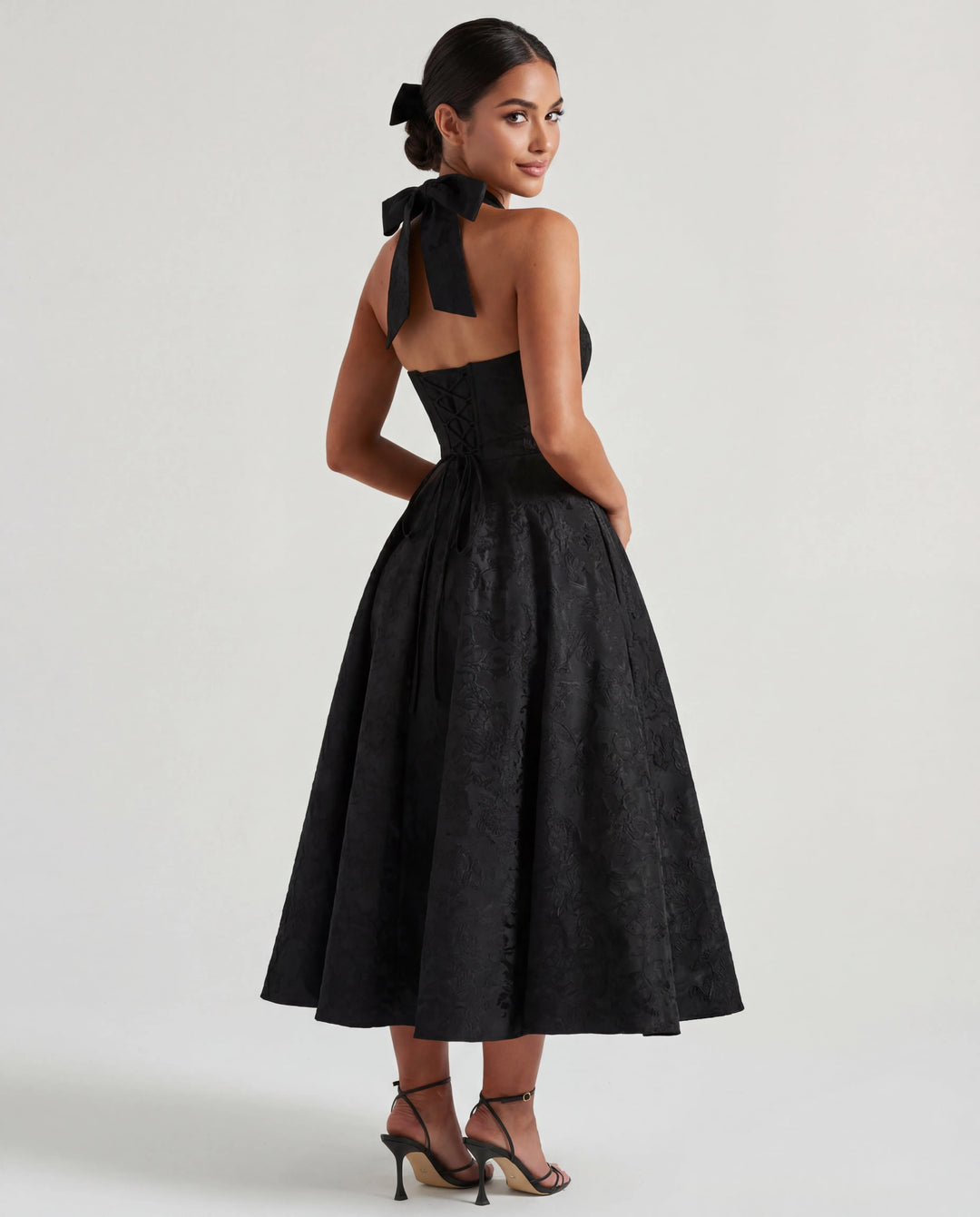 Women's Elegant Backless Mini Cocktail Dress with Bell Sleeve