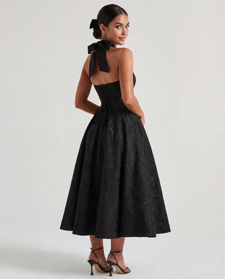 Women's Elegant Backless Mini Cocktail Dress with Bell Sleeve
