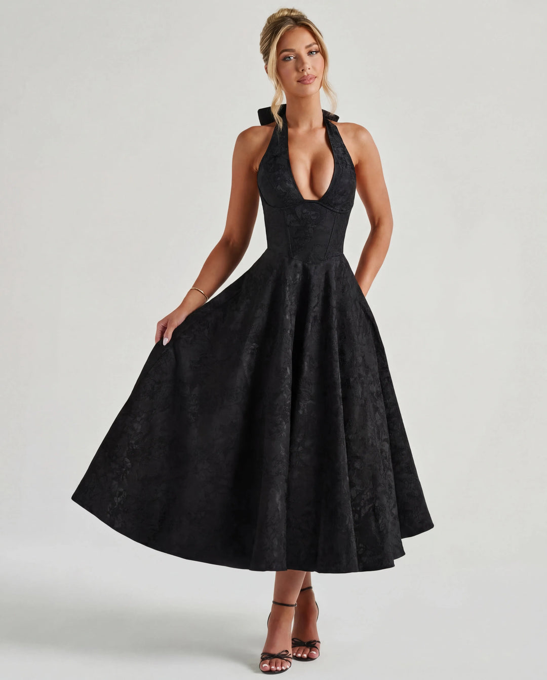 Women's Elegant Backless Mini Cocktail Dress with Bell Sleeve