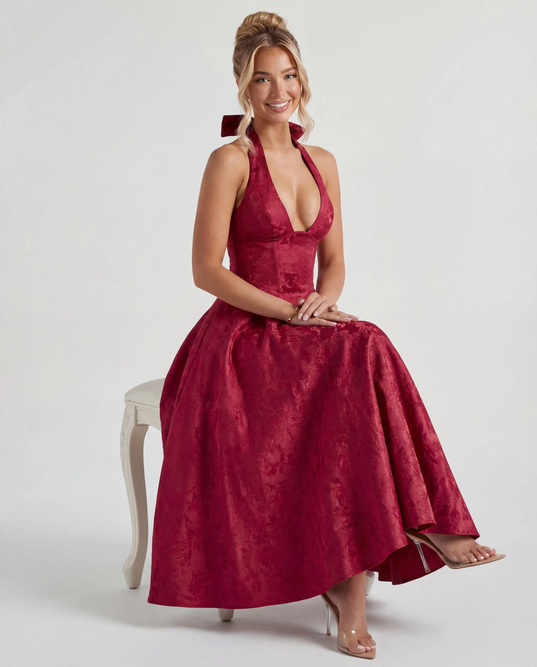 Women's Elegant Backless Mini Cocktail Dress with Bell Sleeve