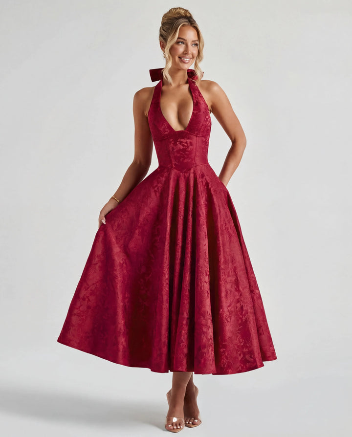Women's Elegant Backless Mini Cocktail Dress with Bell Sleeve