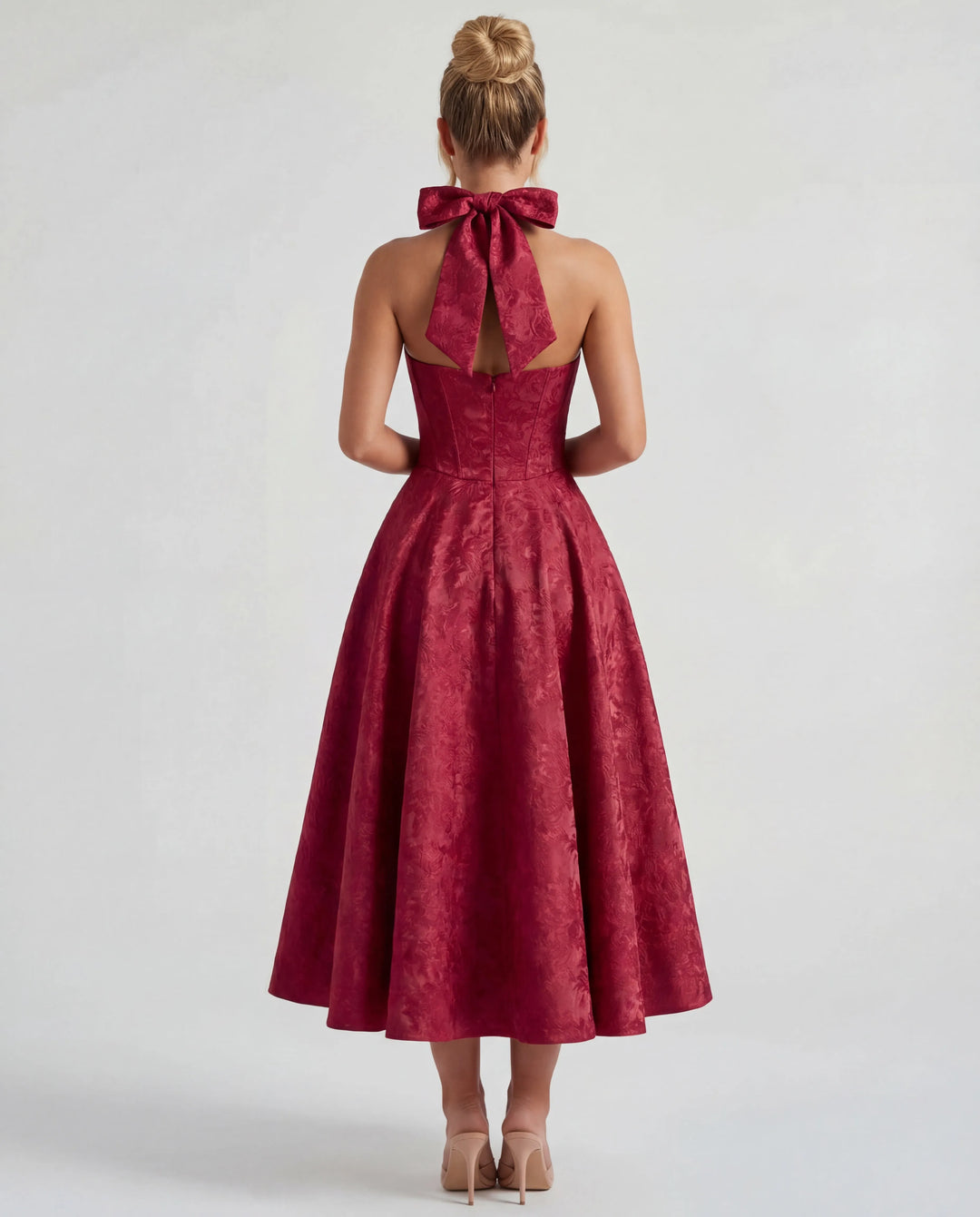 Women's Elegant Backless Mini Cocktail Dress with Bell Sleeve