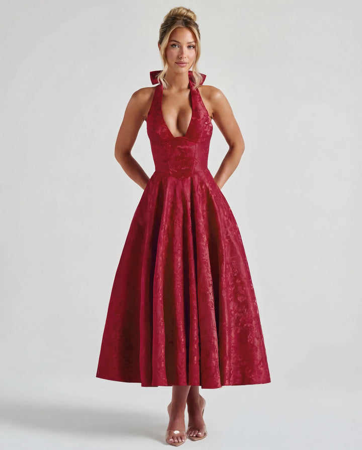 Women's Elegant Backless Mini Cocktail Dress with Bell Sleeve