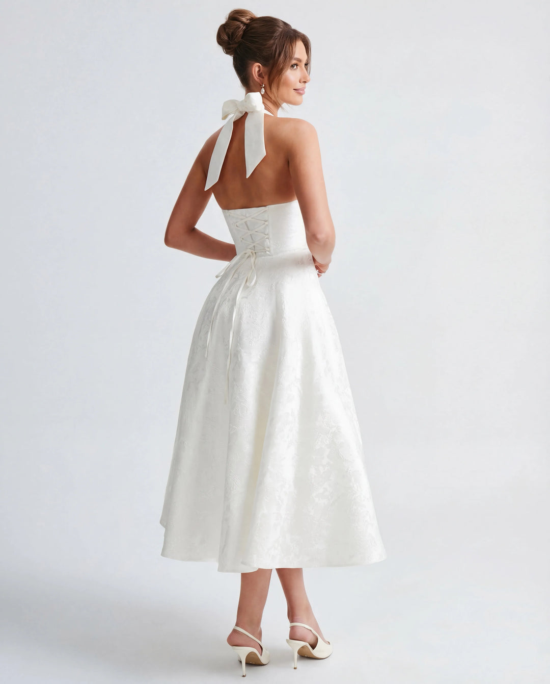 Women's Elegant Backless Mini Cocktail Dress with Bell Sleeve