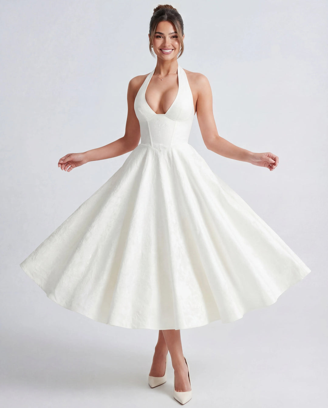 Women's Elegant Backless Mini Cocktail Dress with Bell Sleeve