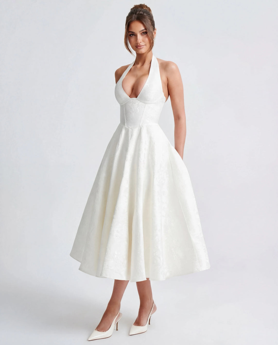 Women's Elegant Backless Mini Cocktail Dress with Bell Sleeve