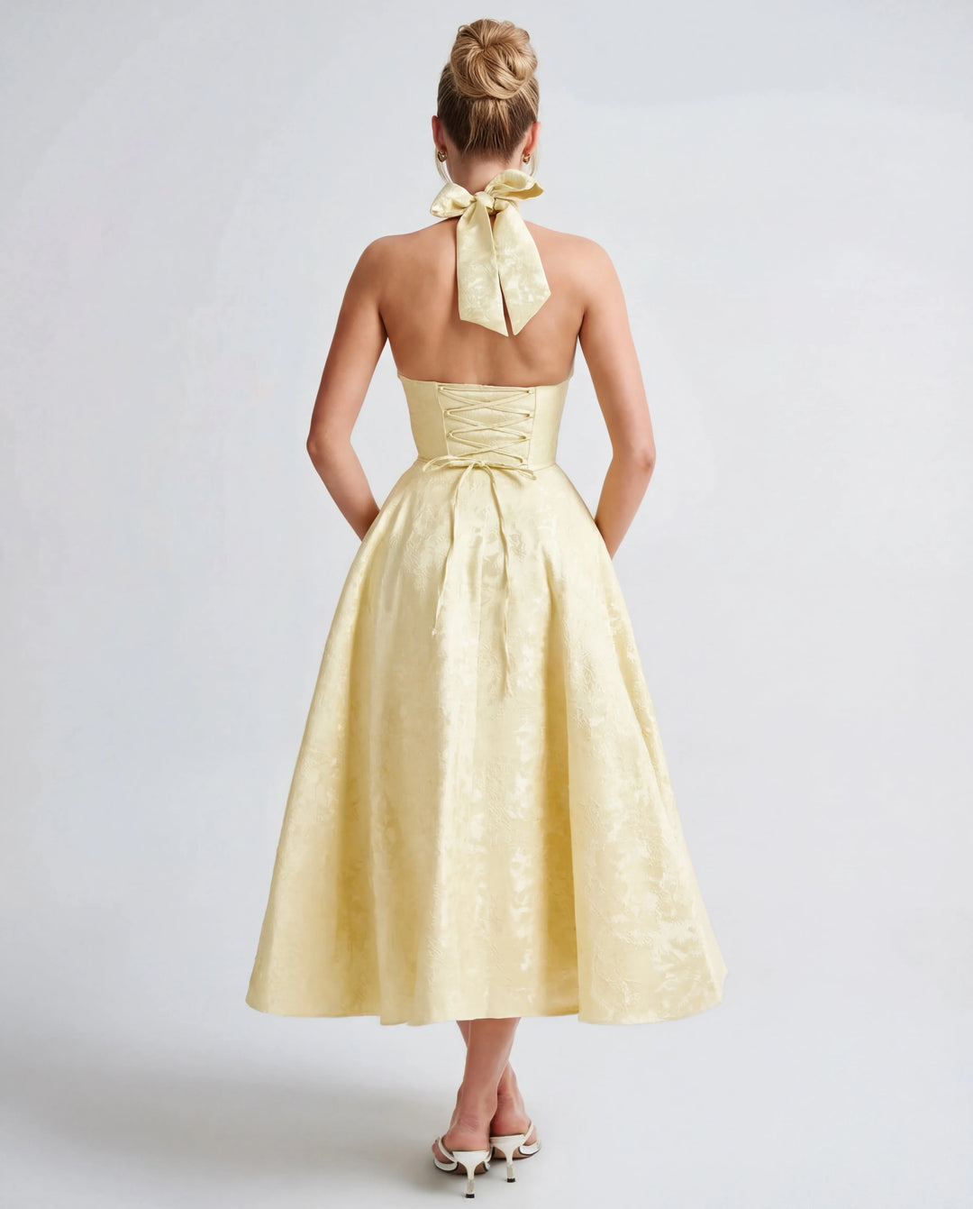 Women's Elegant Backless Mini Cocktail Dress with Bell Sleeve