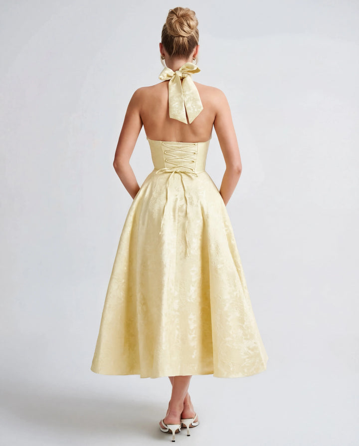 Women's Elegant Backless Mini Cocktail Dress with Bell Sleeve