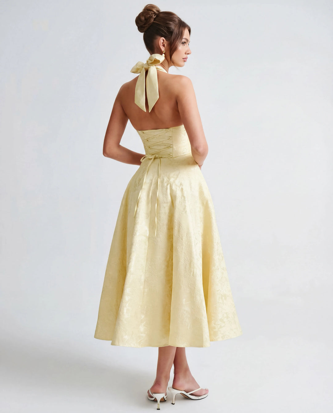 Women's Elegant Backless Mini Cocktail Dress with Bell Sleeve