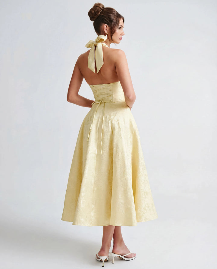Women's Elegant Backless Mini Cocktail Dress with Bell Sleeve