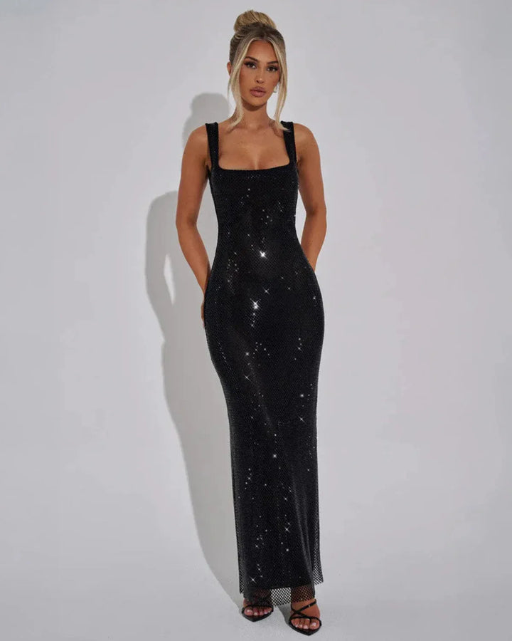 Women's Elegant Bodycon Cocktail Dress with Square Neckline