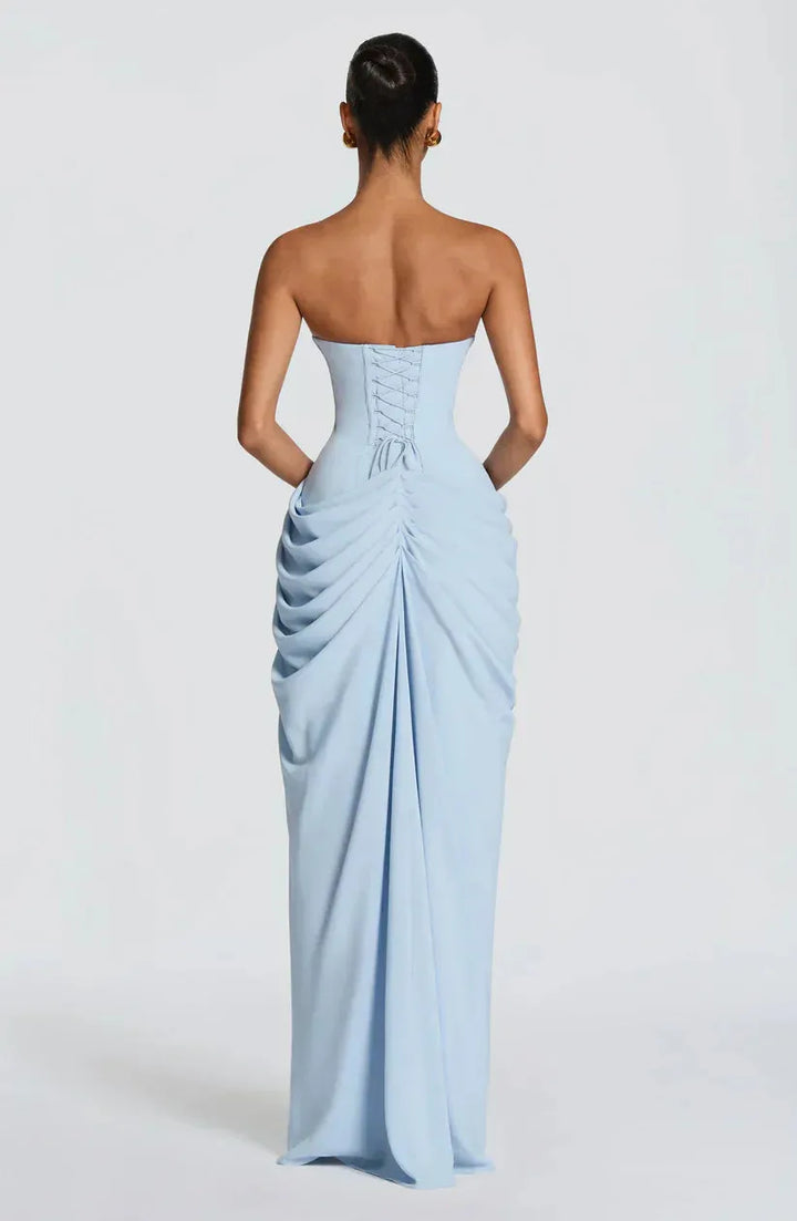 Women's Elegant Bodycon Maxi Wedding Guest Dress with Ruched Detai