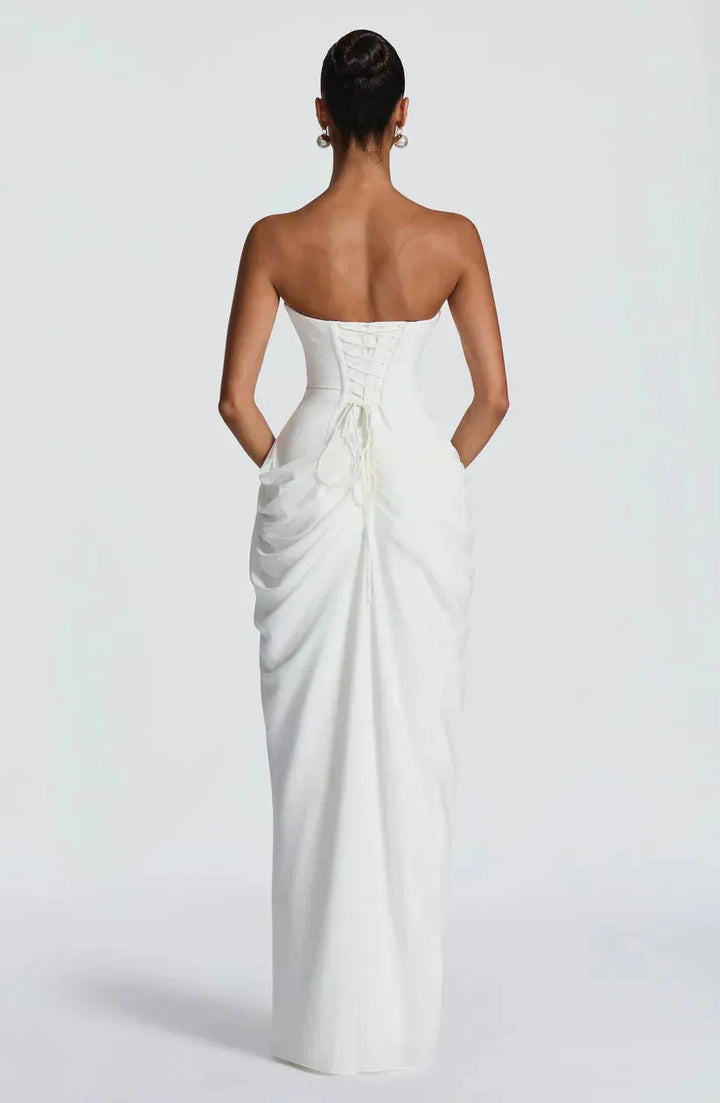 Women's Elegant Bodycon Maxi Wedding Guest Dress with Ruched Detai