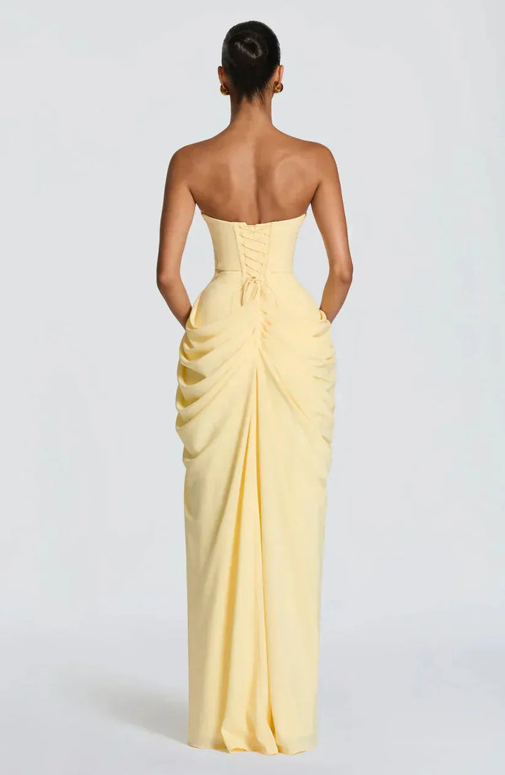 Women's Elegant Bodycon Maxi Wedding Guest Dress with Ruched Detai