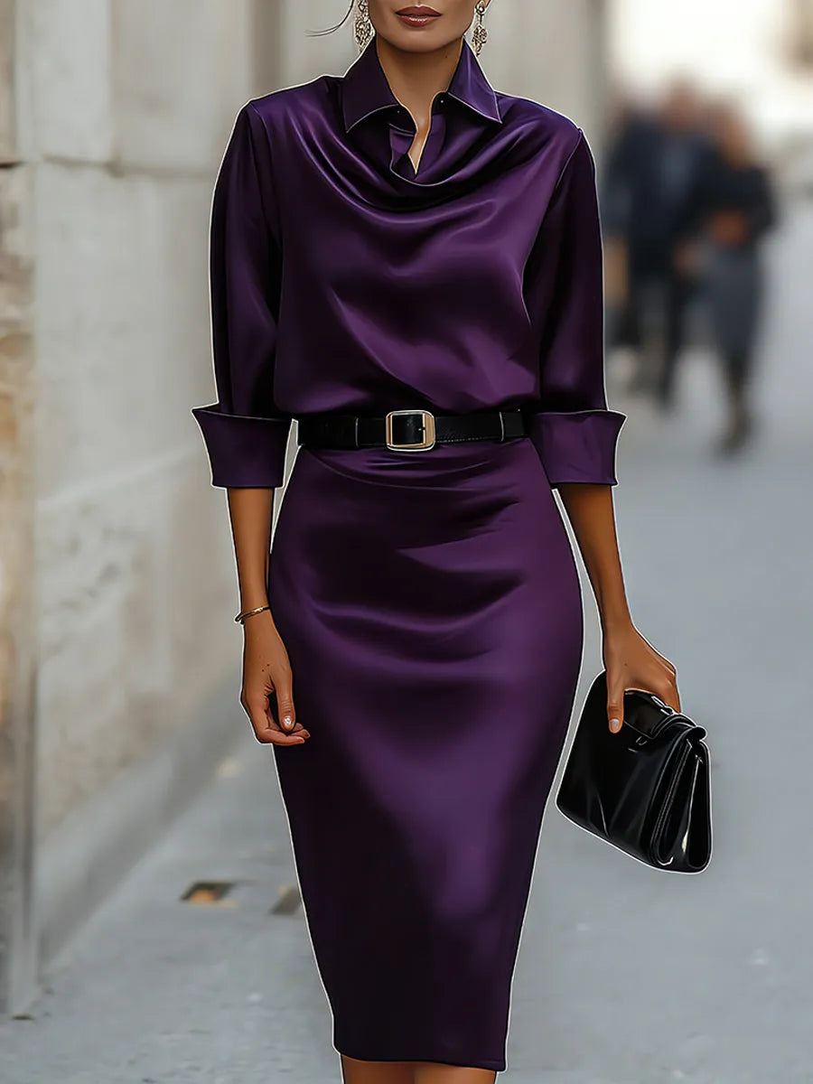 Women's Elegant Bodycon Midi Wedding Guest Dresses with V-Neck