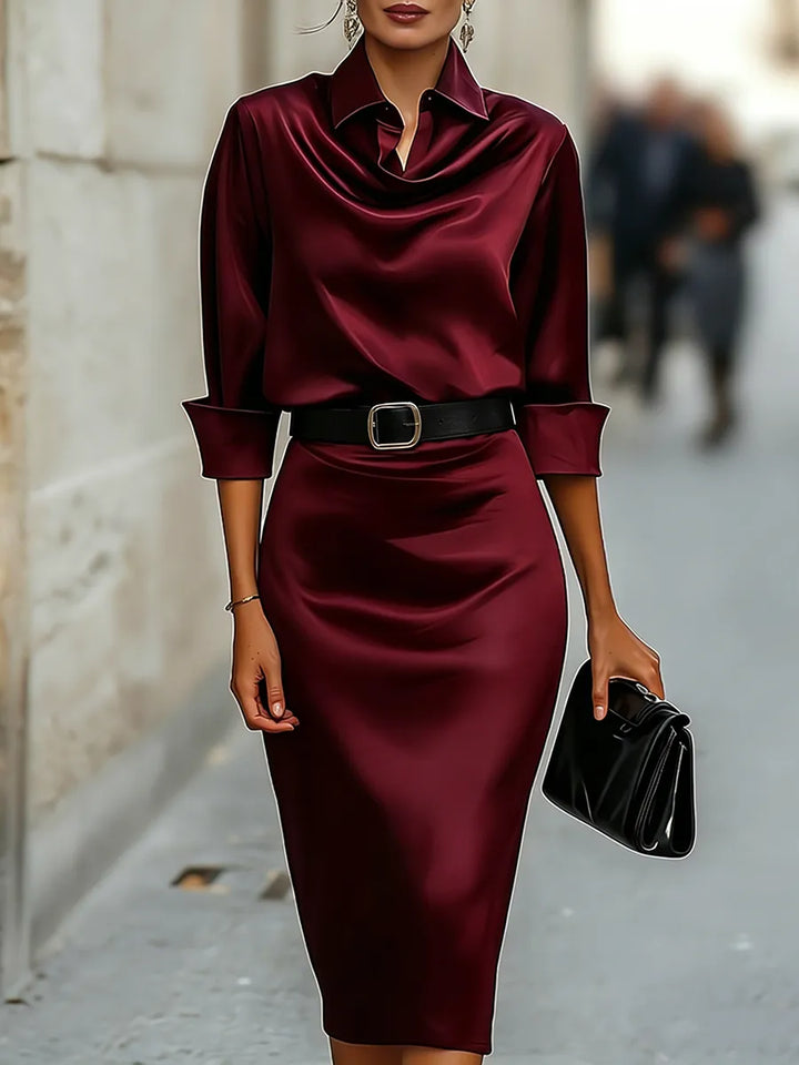 Women's Elegant Bodycon Midi Wedding Guest Dresses with V-Neck