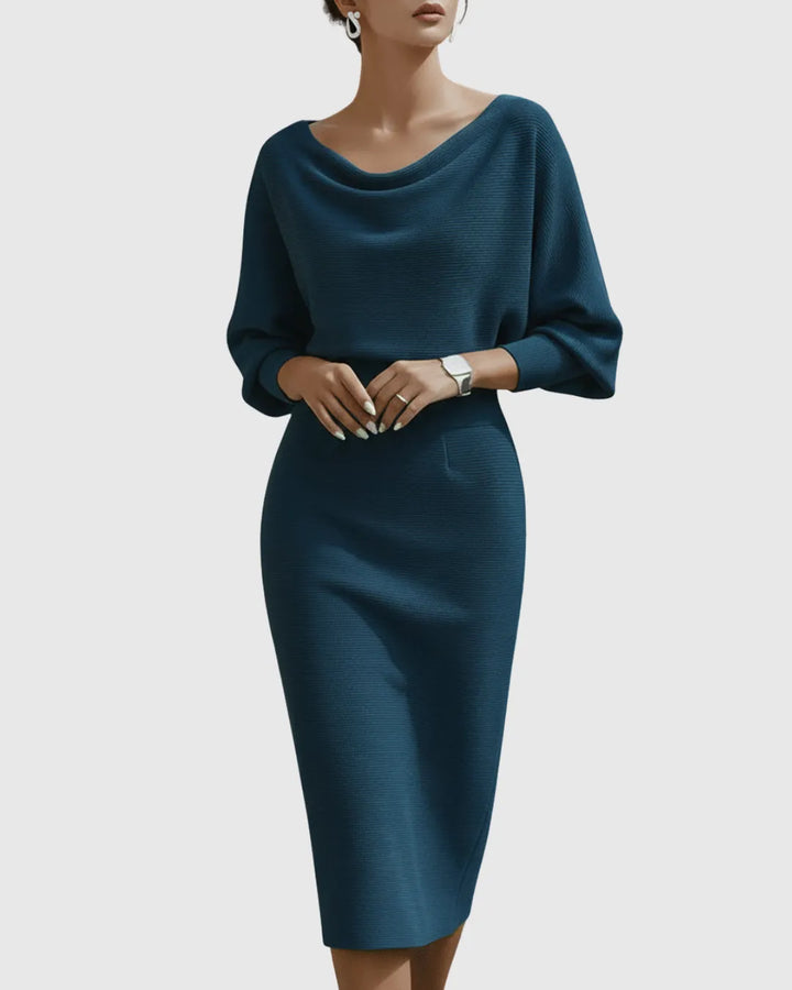 Women's Elegant Bodycon Midi Wedding Guest Dress with Boat Neck