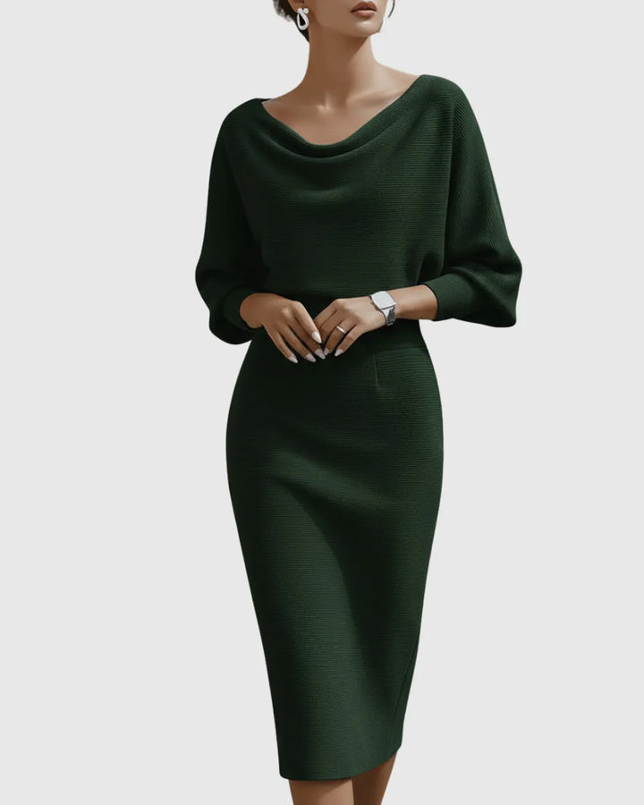 Women's Elegant Bodycon Midi Wedding Guest Dress with Boat Neck